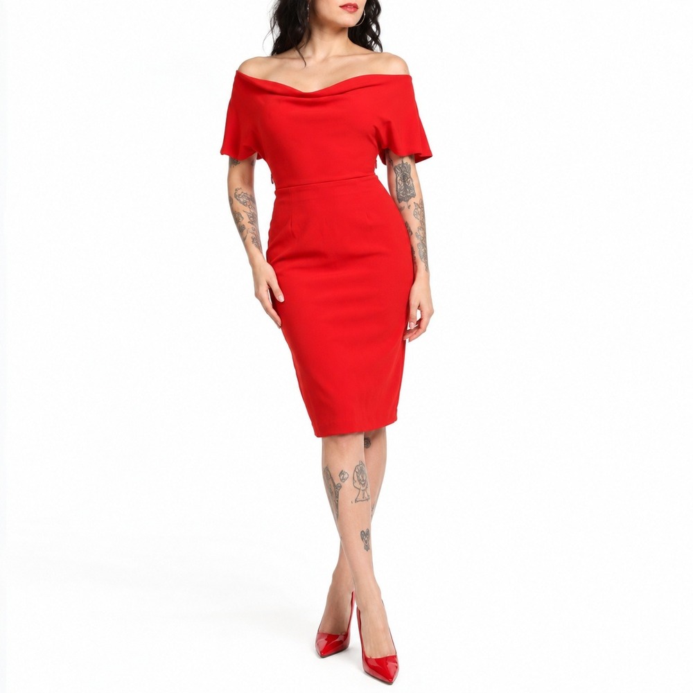 Alexia Admore Off Shoulder Sheath Dress Womens S Bright Red Cocktail Going Out